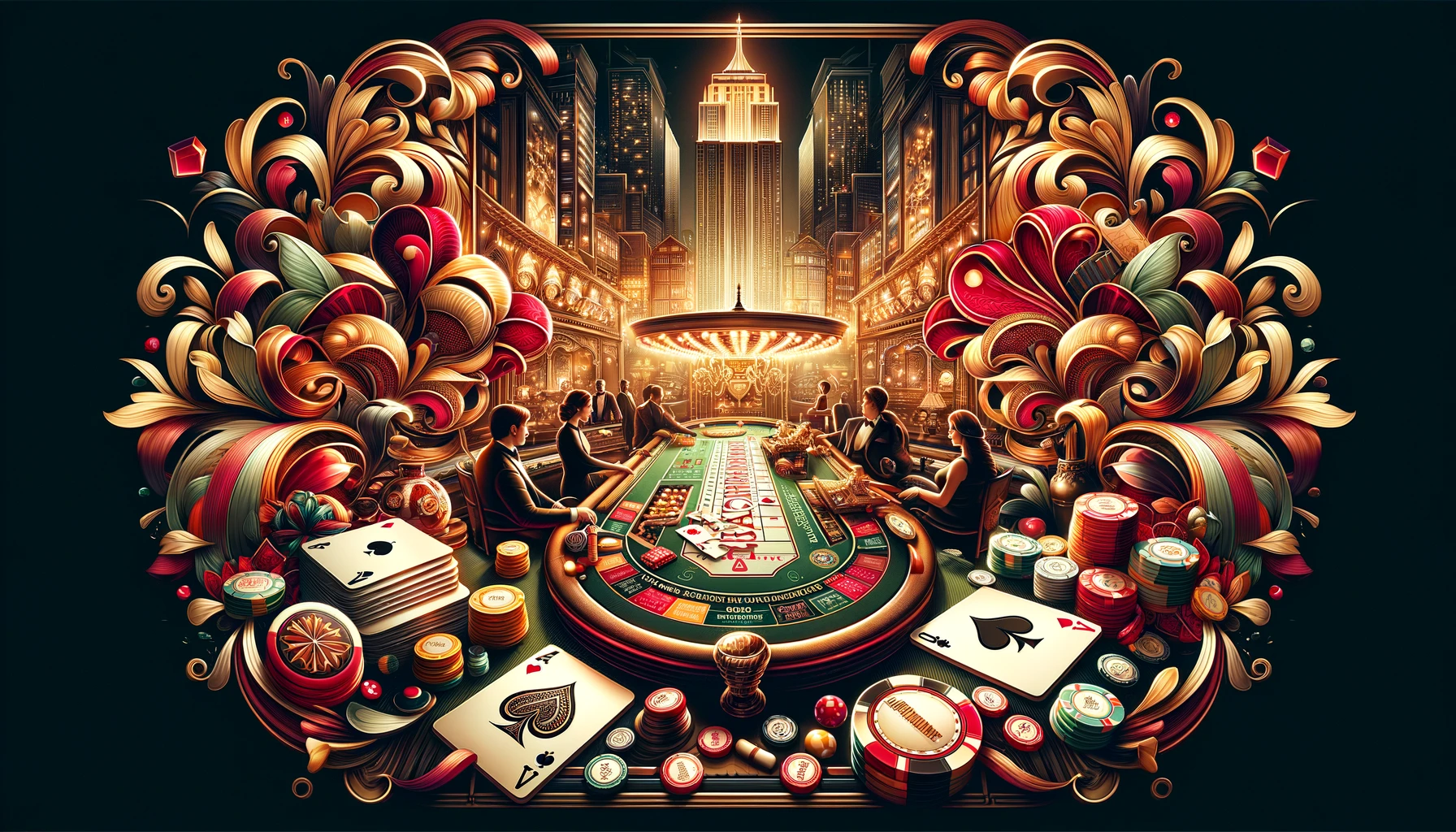 DALL·E 2024-02-21 14.13.56 - Create a wide promotional image for 'Rummy Glee' featuring the Baccarat game theme, sized at 512x288 pixels. The image should capture the sophisticati